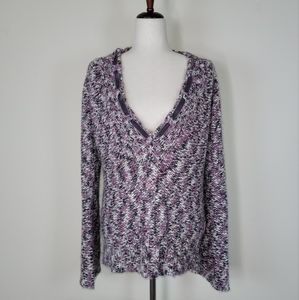 DKNY Jeans Sweater Womens X-Large Pink Gray Wool V-Neck Chunky Knit Long-Sleeved